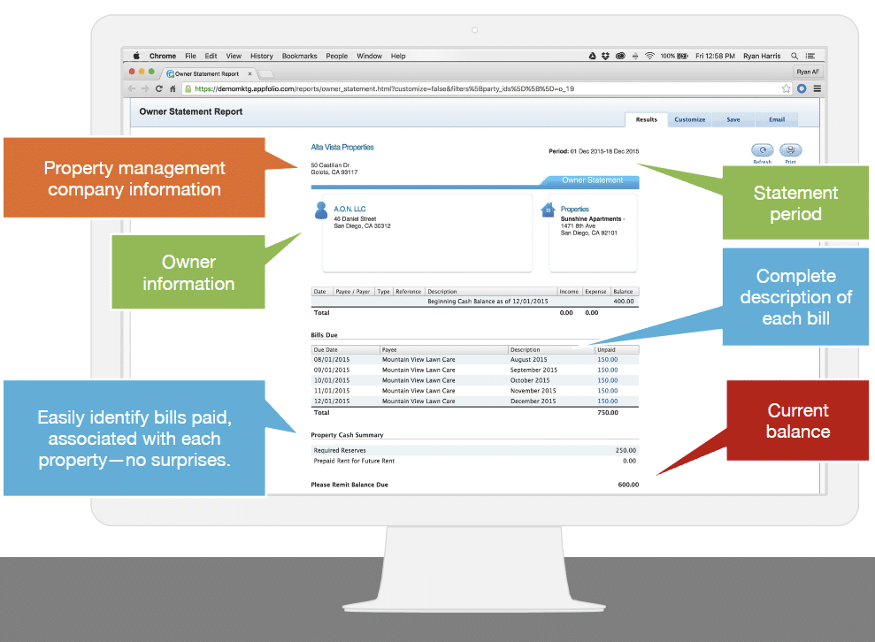 Understanding the important features of the MoveZen Property Management landlord - investor account portal